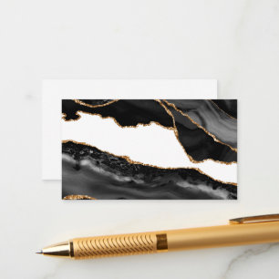Tarjeta De Recepción Faux Marble Agate Black Stylish Stone Luxury Gold
