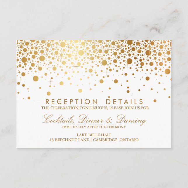 Tarjeta De Recepción Faux Relieve metalizado dorado Confetti Boda Tarje (Anverso)