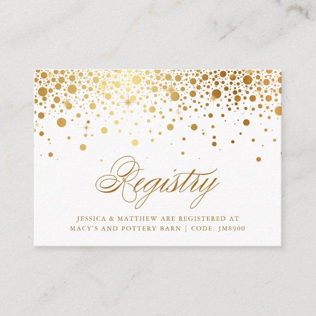 Tarjeta De Recepción Faux Relieve metalizado dorado Confetti Dots Boda  (Anverso)
