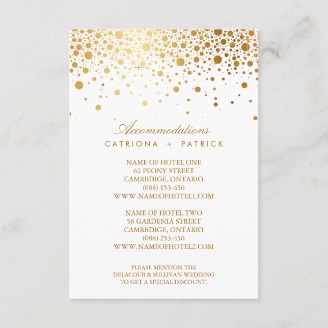 Tarjeta De Recepción Faux Relieve metalizado dorado Confetti Elegante C (Anverso)