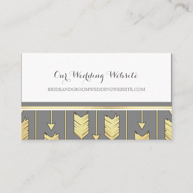 Tarjeta De Recepción Faux Relieve metalizado Golden Arrows Gray Website (Anverso)