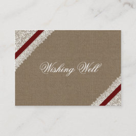 Tarjeta De Recepción FAUX rojo encaje y burlap deseando buenas cartas