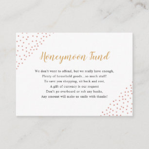 Tarjeta De Recepción Faux Rosa Gold Confetti Honeymoon Fund
