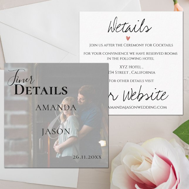 Tarjeta De Recepción Faux Vellum Efecto Foto Boda moderno Detalles (Faux Vellum Effect Photo Modern Wedding Details Enclosure Card)