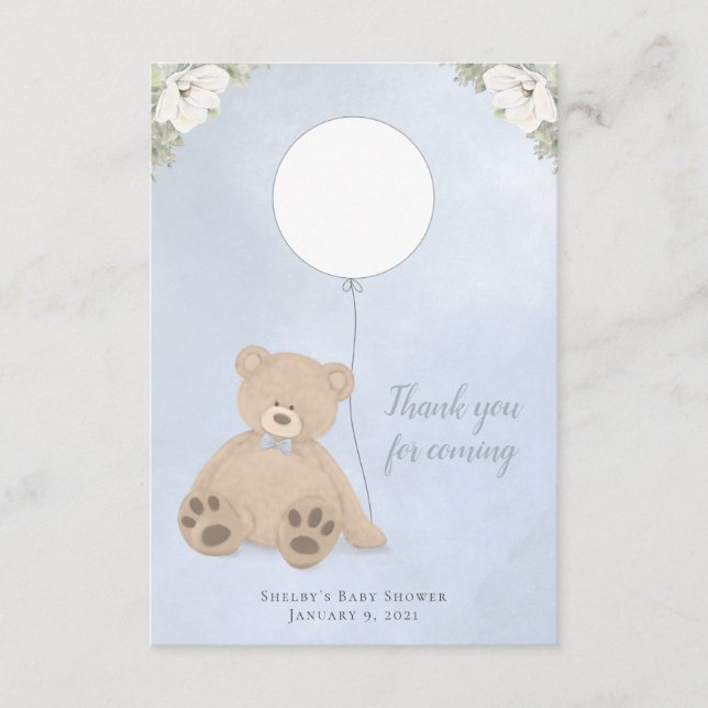 Tarjeta De Recepción Favor del partido Baby Shower Blue Teddy Bear (Anverso)