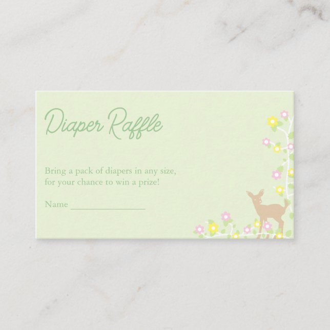 Tarjeta De Recepción Fawn Floral Girl Baby Shower Diaper Raffle (Anverso)
