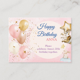 Tarjeta De Recepción Feliz 20 cumpleaños Pastel Arcoiris y Gir de Oro