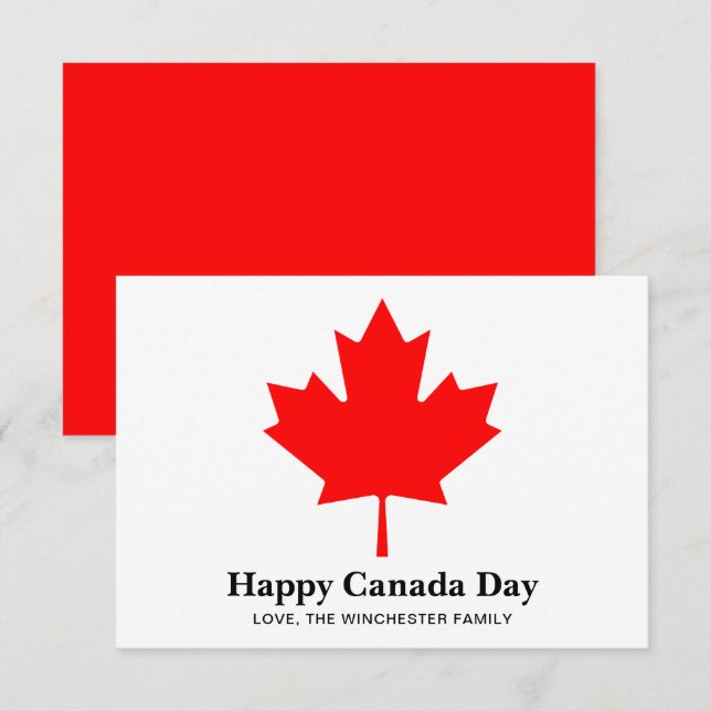 Tarjeta De Recepción Feliz Día de Canadá personalizado texto con hoja d (Anverso / Reverso)