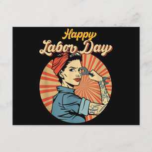Tarjeta De Recepción Feliz Día del Trabajo Chica Movimiento de Trabajad