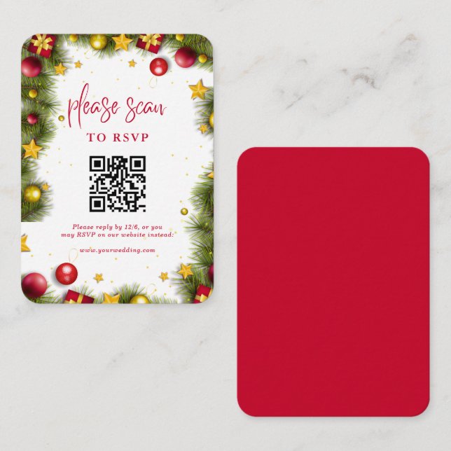 Tarjeta De Recepción Feliz Navidad Fiesta QR Código RSVP (Anverso / Reverso)