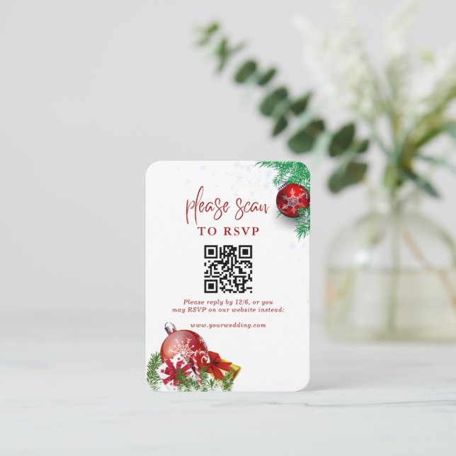 Tarjeta De Recepción Feliz Navidad Fiesta QR Código RSVP (Anverso de pie)