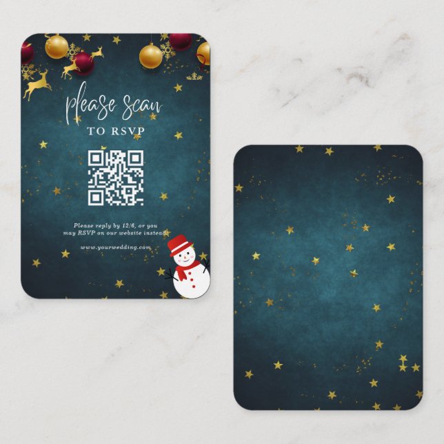 Tarjeta De Recepción Feliz Navidad Fiesta QR Código RSVP (Anverso / Reverso)