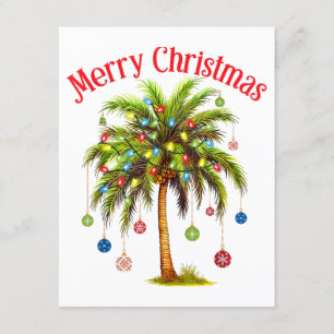 Tarjeta De Recepción Feliz Navidad Palm Tree Light Tropical Hawaiano