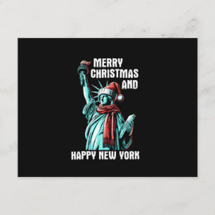 Tarjeta De Recepción Feliz Navidad Y Feliz Nueva York - Estatua Diverti