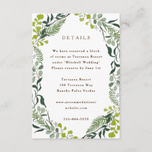Tarjeta De Recepción Fern Eucalyptus Boda de la vegetación de mano