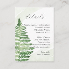 Tarjeta De Recepción Fern verde minimalista