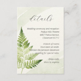 Tarjeta De Recepción Fern verde minimalista