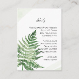 Tarjeta De Recepción Fern verde minimalista