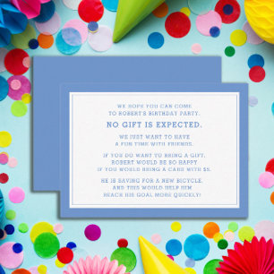 Tarjeta De Recepción Fiesta Blanca Azul 5 Dólares de Cumpleaños
