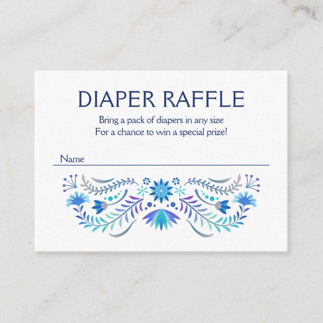Tarjeta De Recepción Fiesta Blue Diaper Raffle Baby Shower (Anverso)
