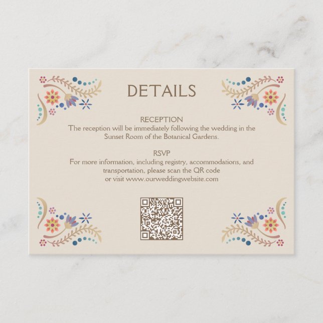 Tarjeta De Recepción Fiesta Boho Boda QR Detalles (Anverso)