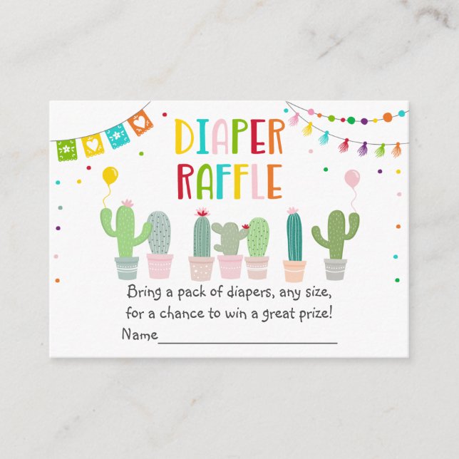 Tarjeta De Recepción Fiesta Cactus Baby Shower Diaper Raffle (Anverso)