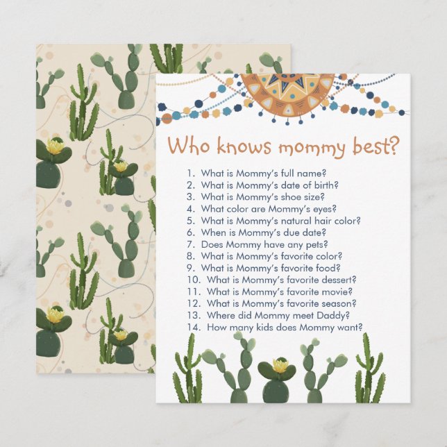 Tarjeta De Recepción Fiesta cactus juego de la ducha de bebé (Anverso / Reverso)