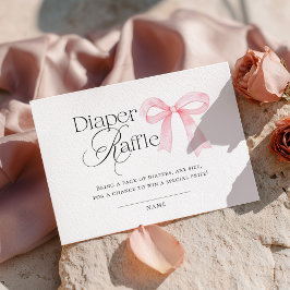 Tarjeta De Recepción Fiesta de Bebé con Lazo Rosa Sorteo de Pañales