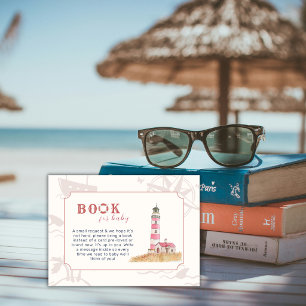 Tarjeta De Recepción Fiesta de bebé con libros de faro náutico Boho Aho