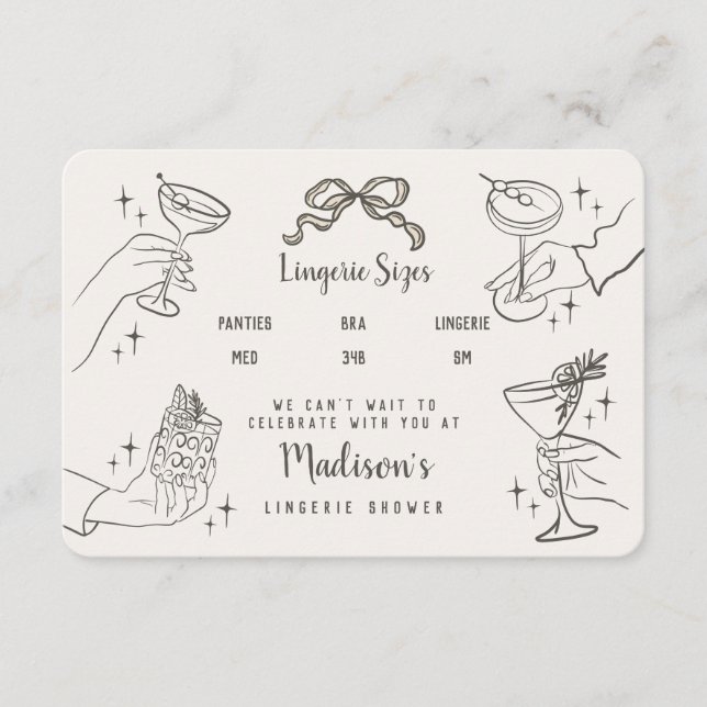 Tarjeta De Recepción Fiesta de cócteles Beige Retro Tamaños de lencería (Anverso)