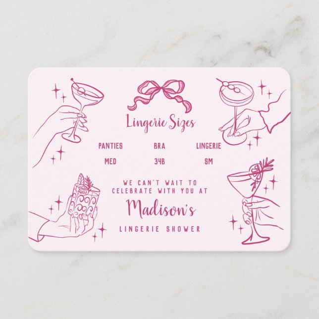 Tarjeta De Recepción Fiesta De Cócteles Retro Rosa Tamaño De Lingerie I (Anverso)