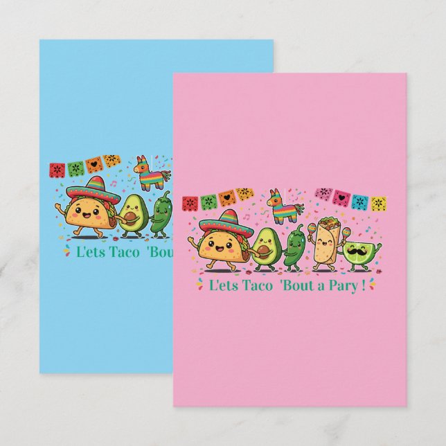 Tarjeta De Recepción Fiesta de Comida Mexicana Kawaii Adorable - Taco B (Anverso / Reverso)