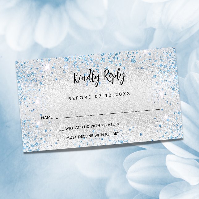 Tarjeta De Recepción fiesta de cumpleaños azul de plata RSVP (Subido por el creador)