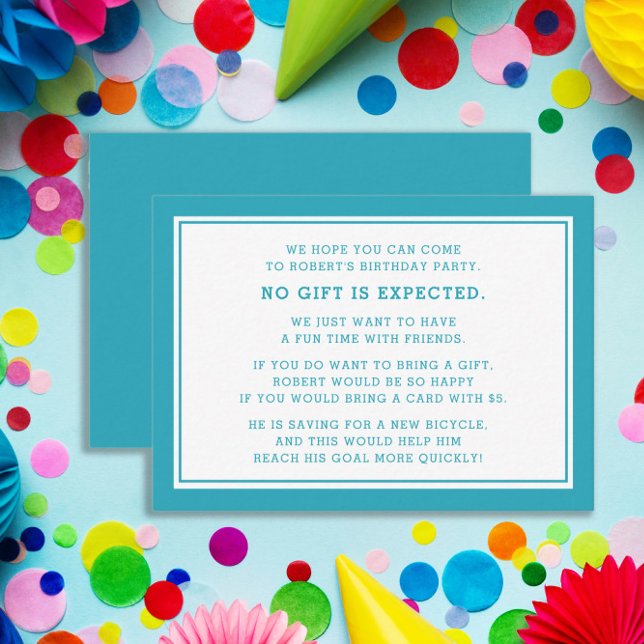 Tarjeta De Recepción Fiesta de cumpleaños de cinco dólares para el fiad (Teal Fiver birthday party enclosure card)