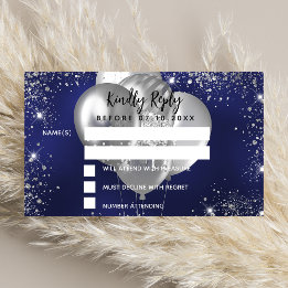 Tarjeta De Recepción Fiesta de globos de plata azul marino RSVP