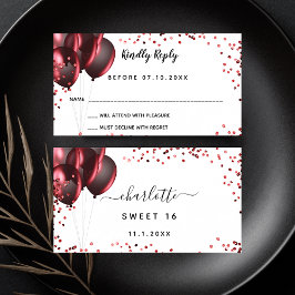 Tarjeta De Recepción Fiesta de globos purpurinas rojos blancos RSVP