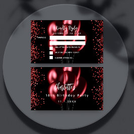 Tarjeta De Recepción Fiesta de globos rojos negros de cumpleaños RSVP