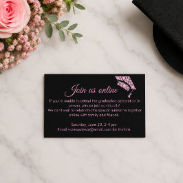 Tarjeta De Recepción Fiesta de Graduación Elegante en Negro y Rosa