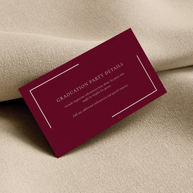Tarjeta De Recepción Fiesta de graduación moderna en Borgoña 2025 (Graduation Party Invitation Burgundy Enclosure Card)