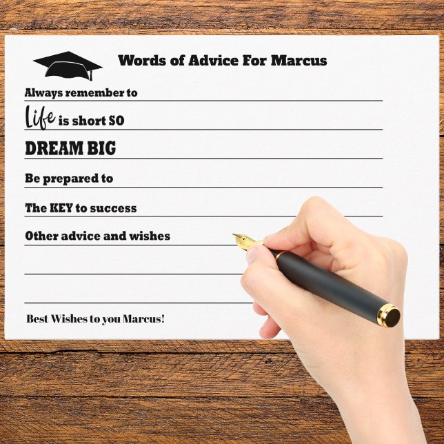 Tarjeta De Recepción Fiesta de Graduación y Consejos de Graduación (Graduation Party Advice Words of Wisdom cards for guests to fill out. )