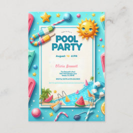 Tarjeta De Recepción Fiesta De La Piscina Cumpleaños Dulce Dieciséis Ba