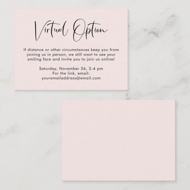 Tarjeta De Recepción Fiesta de opción virtual Boda de ducha rosa (Anverso / Reverso)