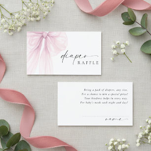 Tarjeta De Recepción Fiesta de Pañales con Lazo Rosa Elegante para Baby