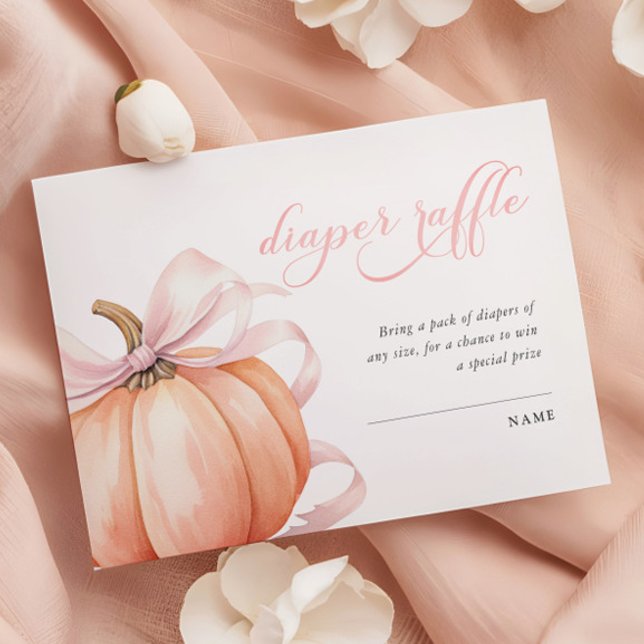 Tarjeta De Recepción Fiesta de pañales con lazo rosa y calabaza para ba (Subido por el creador)