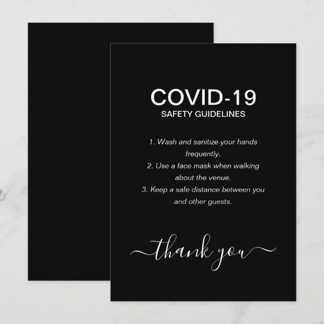 Tarjeta De Recepción Fiesta de pautas de seguridad Covid sencillas en b (Anverso / Reverso)