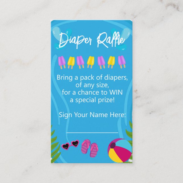 Tarjeta De Recepción Fiesta de piscina Chica de verano Diaper Raffle Ba (Anverso)