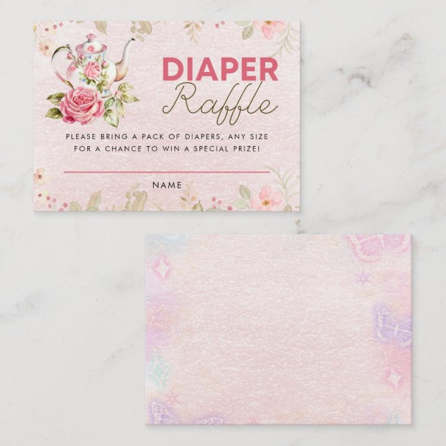 Tarjeta De Recepción Fiesta de té Baby Shower Diaper Raffle (Anverso / Reverso)