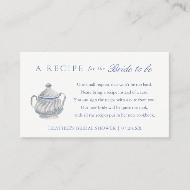 Tarjeta De Recepción Fiesta De Té De Ducha Bridal Comparte Una Receta (Anverso)