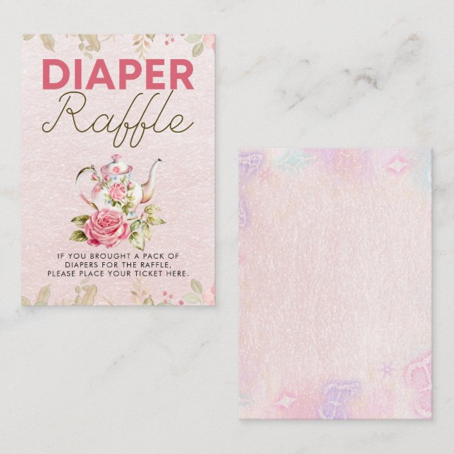 Tarjeta De Recepción Fiesta de té floral Baby Shower Diaper Raffle Rótu (Anverso / Reverso)