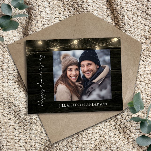 Tarjeta De Recepción fiesta del 60° Aniversario Luces de Madera Rústica (Subido por el creador)